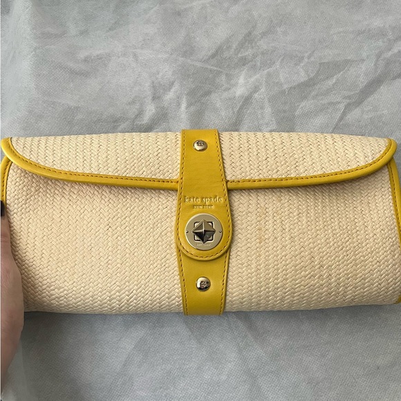 kate spade Handbags - Kate Spade Yellow and Cream Woven Clutch
